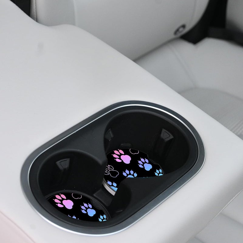 Adastrah 2 Pack Absorbent Car Coasters for Cup Holders,Ceramic Coasters with Cork Back and Finger Slot, Auto Accessories for Women & Men,2.56"(Gradient Black Dog paw Print) - Image 4